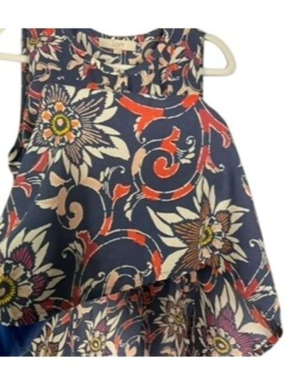 NWT LOFT Floral Print Shell Top Blue Orange Gold Sleeveless Size Large - Picture 8 of 12